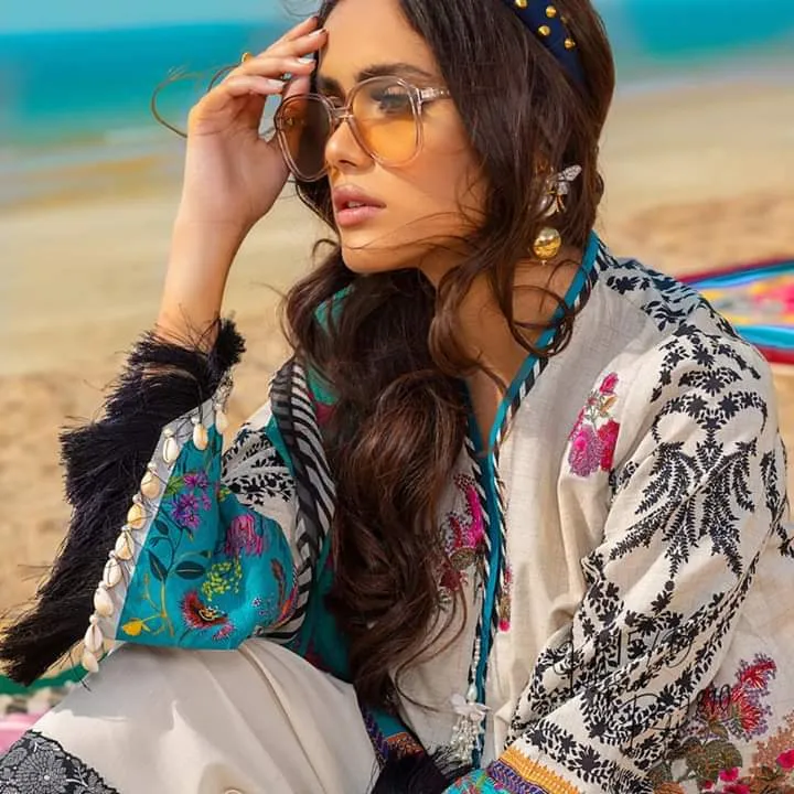 White Lawn Dress with Digital Print #M0069