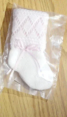 Will'beth Knit Ribbon Socks Baby Booties Newborn 0-3 Months White Pink Blue Girls or Boys