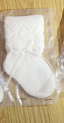 Will'beth Knit Ribbon Socks Baby Booties Newborn 0-3 Months White Pink Blue Girls or Boys