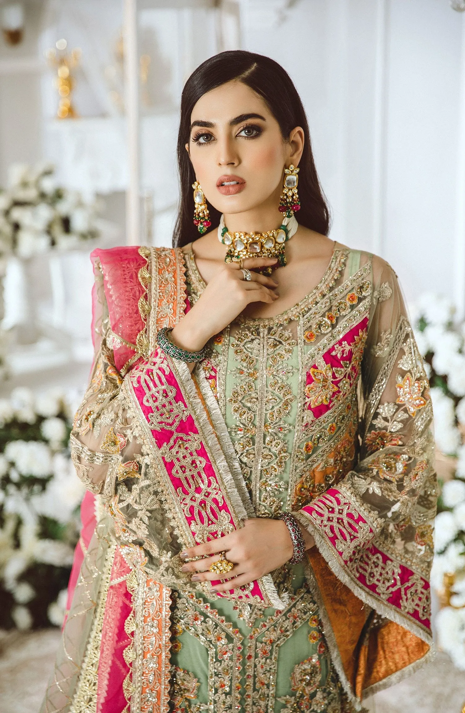 Woman Shalwar Kameez in Olive Green Shade 2021 #PF176