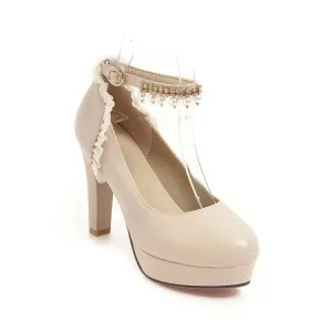 Women's Ankle Strap Chunky Heel Platform Pumps