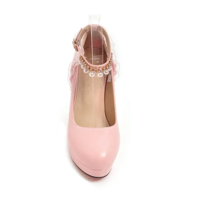 Women's Ankle Strap Chunky Heel Platform Pumps