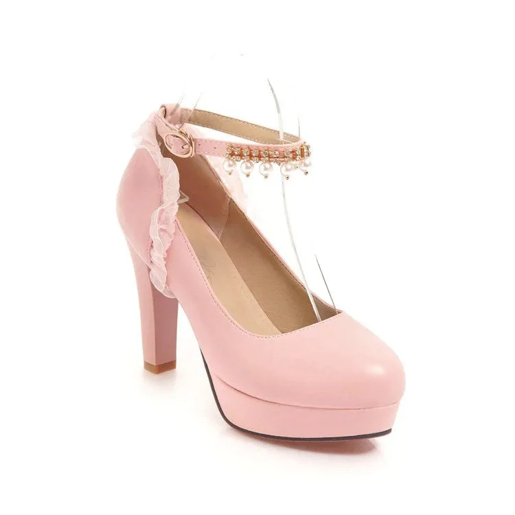 Women's Ankle Strap Chunky Heel Platform Pumps