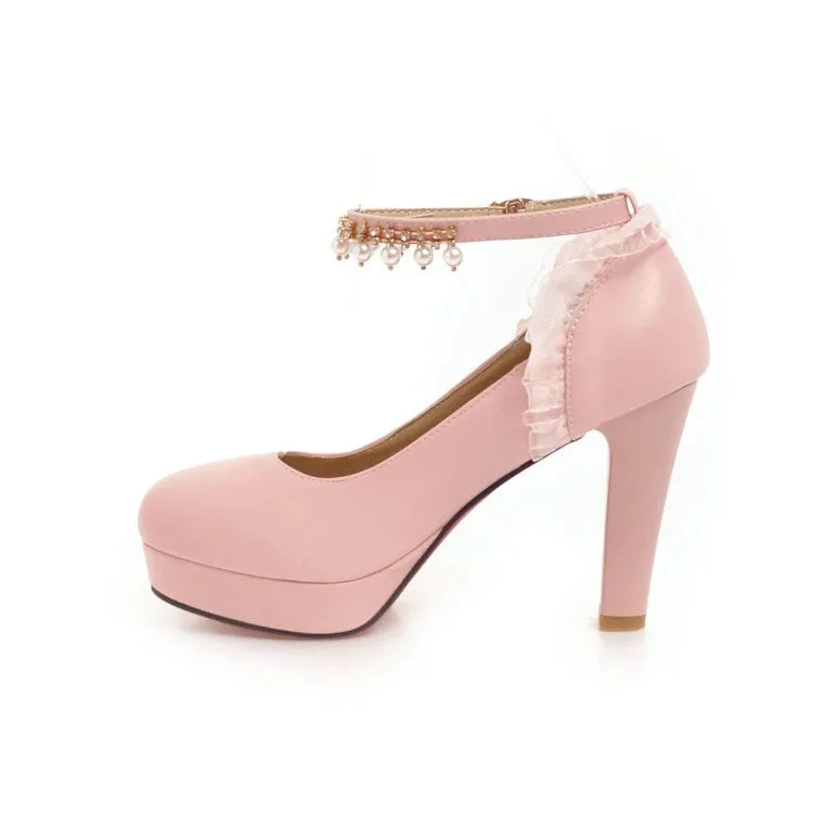 Women's Ankle Strap Chunky Heel Platform Pumps