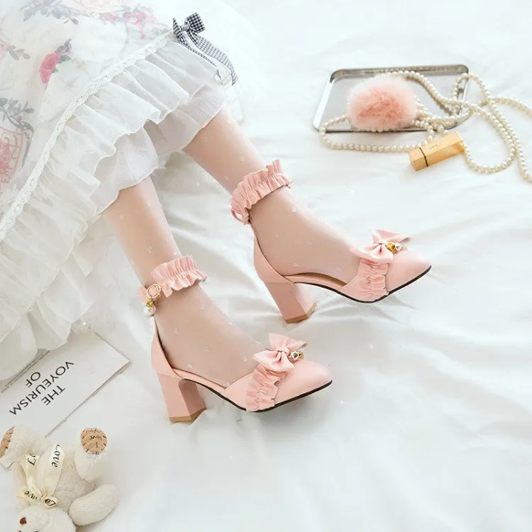 Women's Bow Tie Ankle Strap Block Chunky Heel Sandals