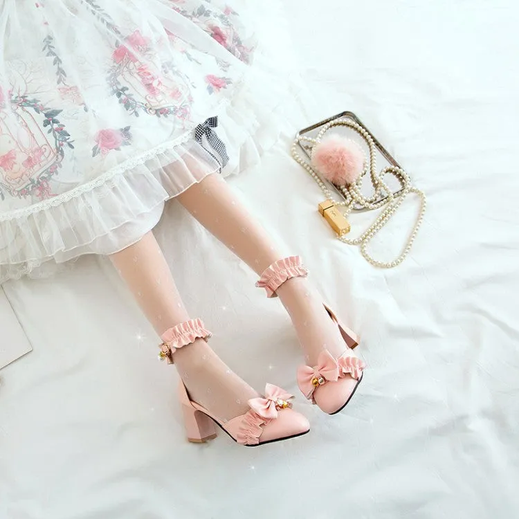 Women's Bow Tie Ankle Strap Block Chunky Heel Sandals