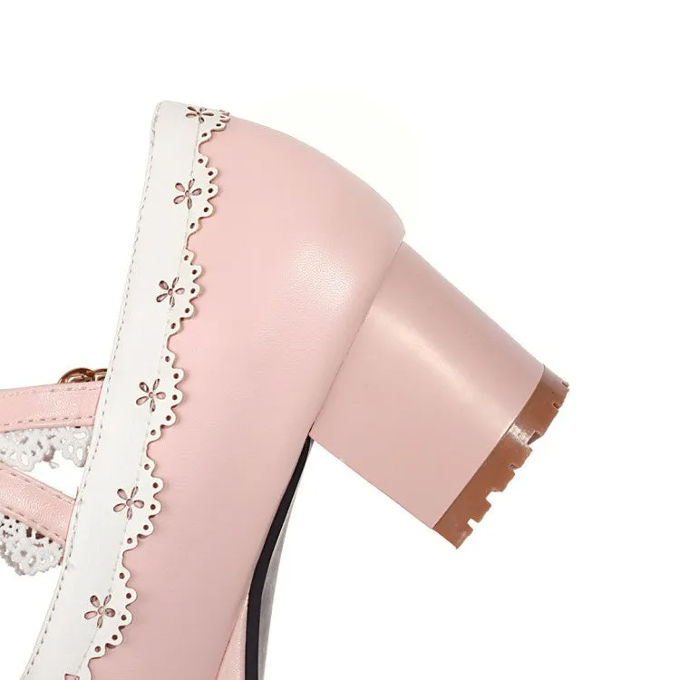 Women's Bow Tie Rhinestone Chunky Heel Platform Pumps