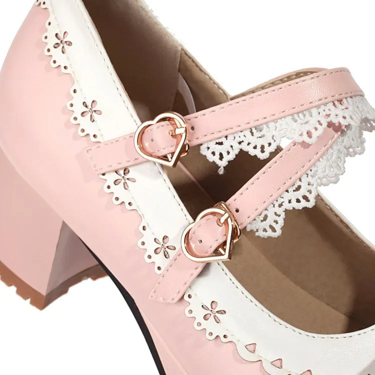 Women's Bow Tie Rhinestone Chunky Heel Platform Pumps