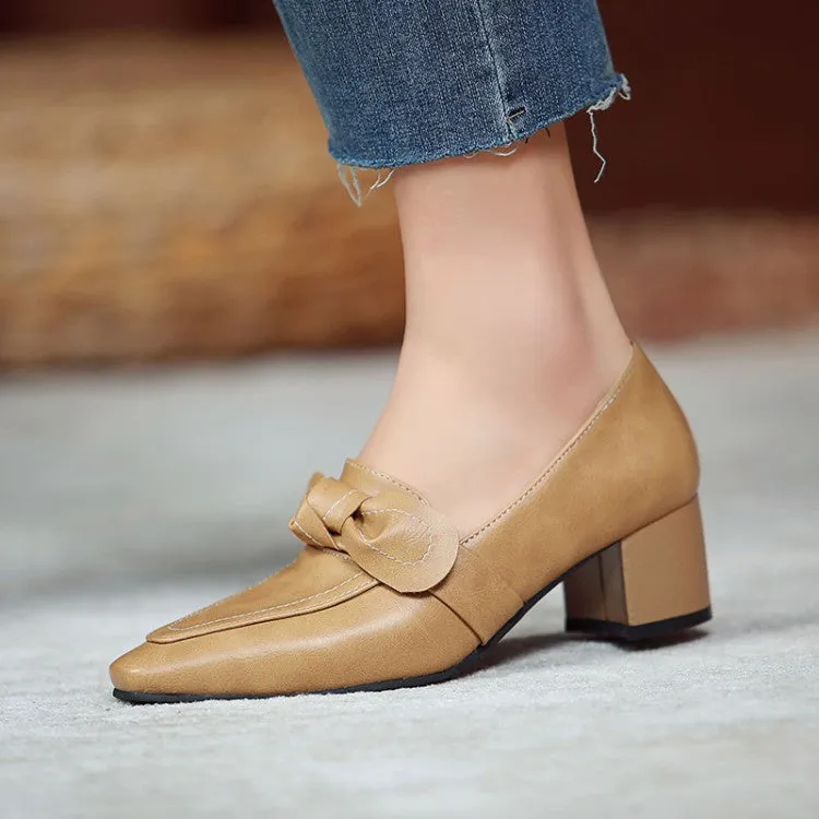 Women's Bowtie Chunky High Heel Shoes