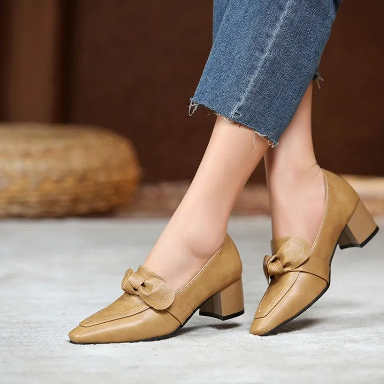 Women's Bowtie Chunky High Heel Shoes