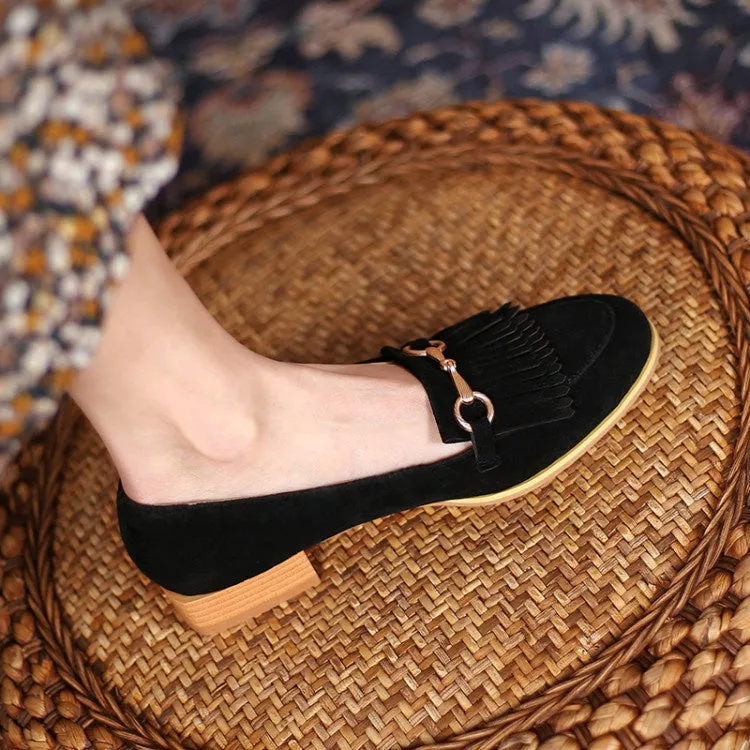 Women's Tassel Low Heel Chunky Pumps