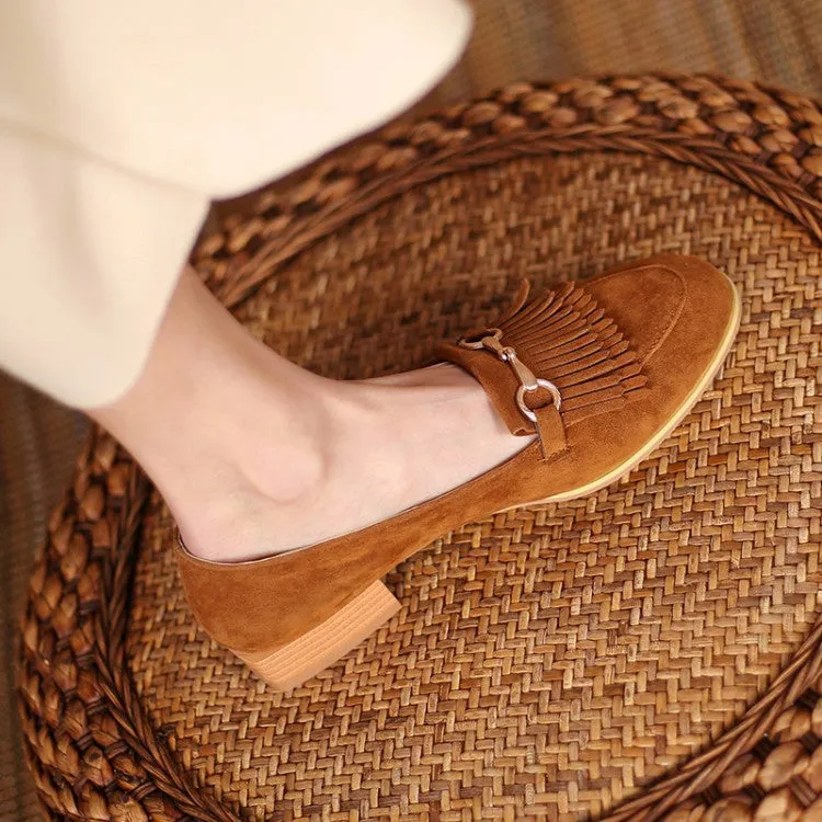 Women's Tassel Low Heel Chunky Pumps
