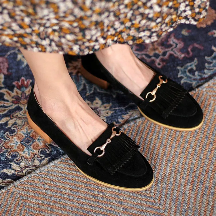 Women's Tassel Low Heel Chunky Pumps