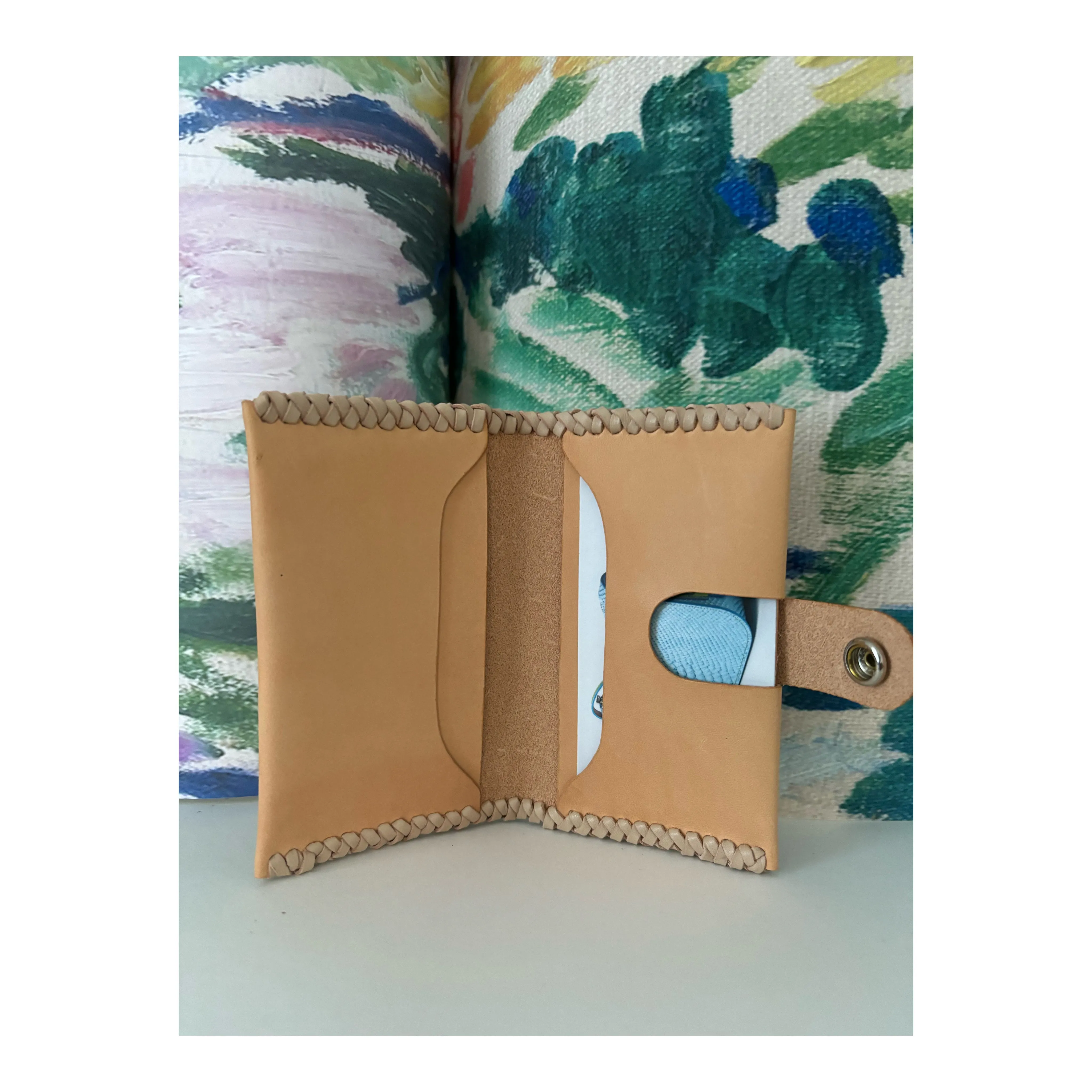 Woven Natural Leather Snap Card Holder