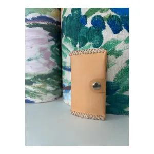 Woven Natural Leather Snap Card Holder