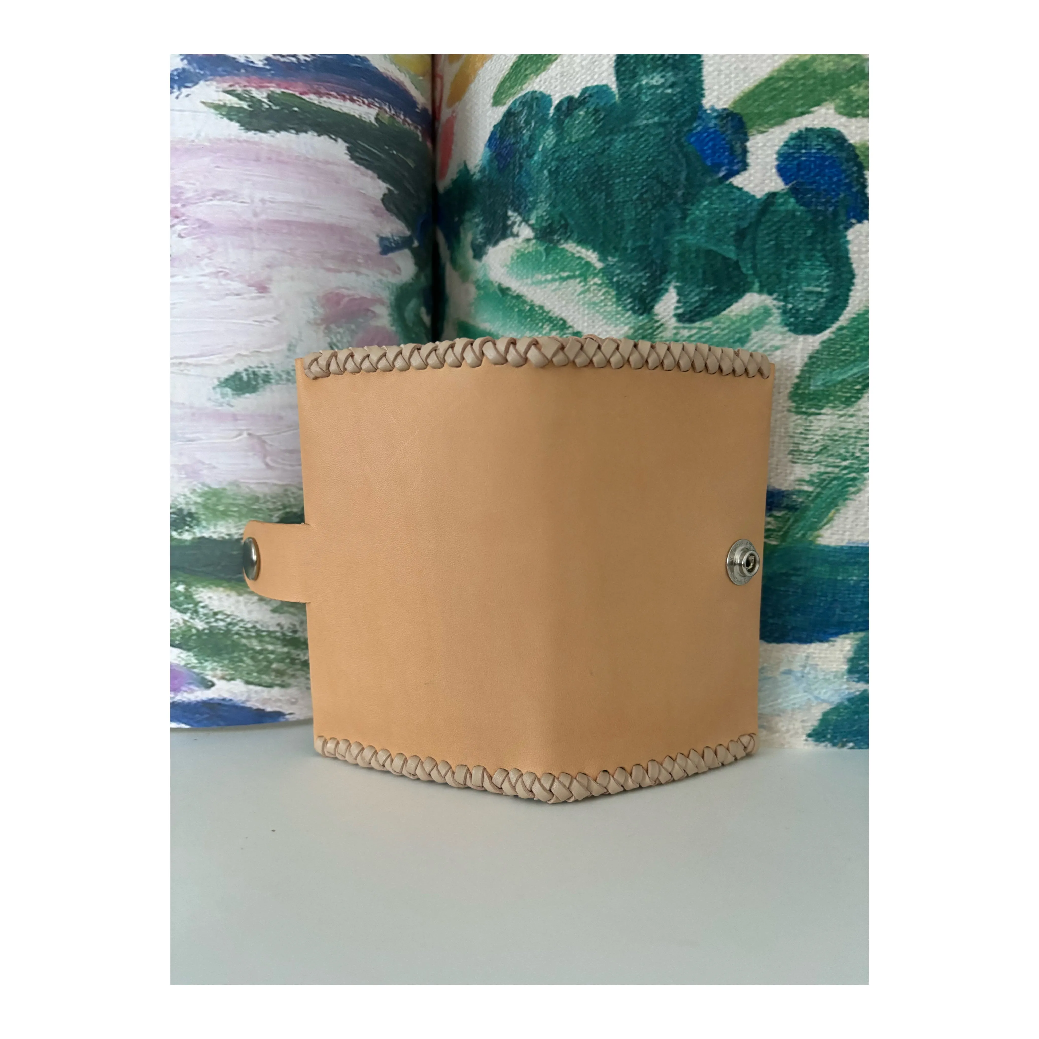 Woven Natural Leather Snap Card Holder