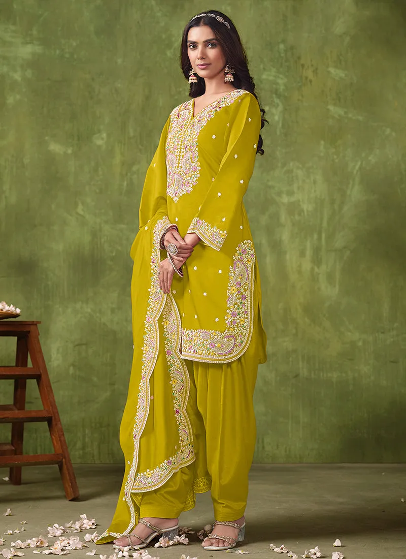 Yellow Multi Embroidered Punjabi Suit