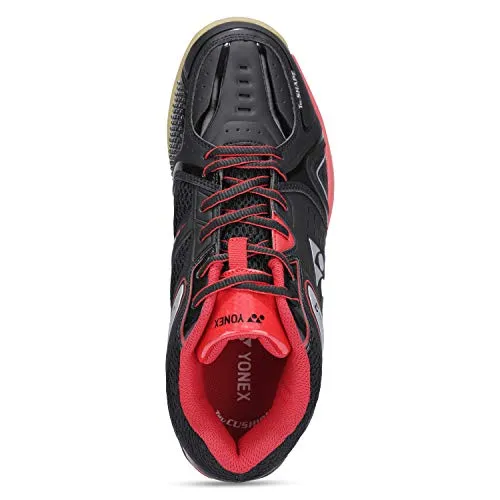 YONEX AEROCOMFORT TRU Unisex Cushion Ergo Shape Non-Marking Sole Hexagrip 3 Non Marking Badminton Shoes Ideal for Badminton, Squash, Table Tennis, Volleyball, Black Bright Red, UK 8